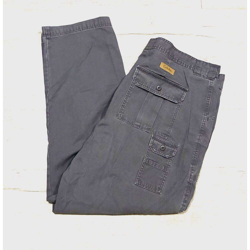 Cabelas Pants Men's 44x31 Gray Cotton Canvas 7 Pocket Hiker Cargo Pockets